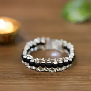 Silver-Plated Karungali Chain Bracelet - Made from Natural Ebony Wood