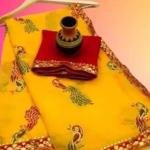 Women's Indian Bandhani Georgette zari Print yellow Saree