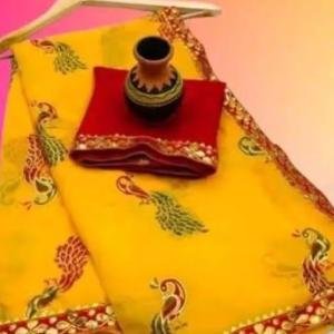 Women's Indian Bandhani Georgette zari Print yellow Saree